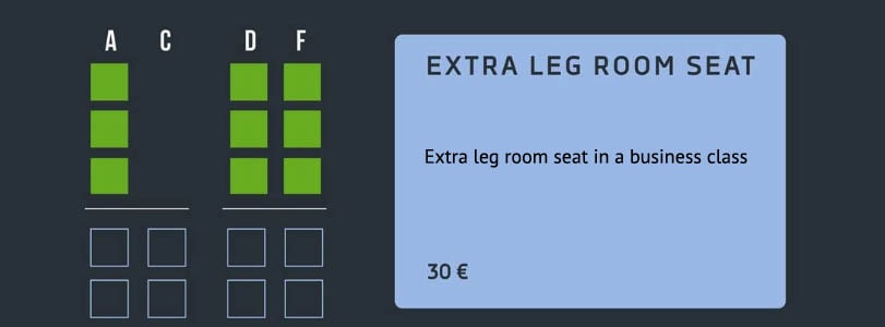 Extra leg room seat in a business class